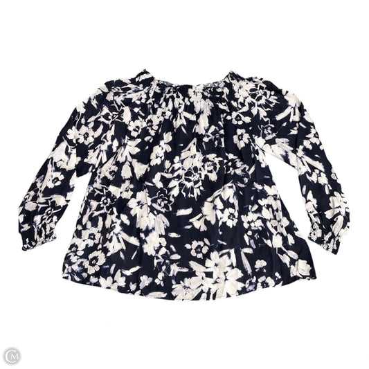 Top Long Sleeve Designer By Lafayette 148 In Blue & White, Size: L