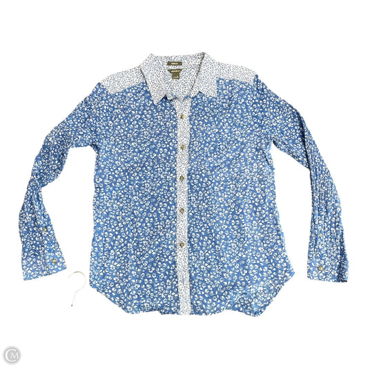 Top Long Sleeve By Eddie Bauer In Blue & White, Size: M