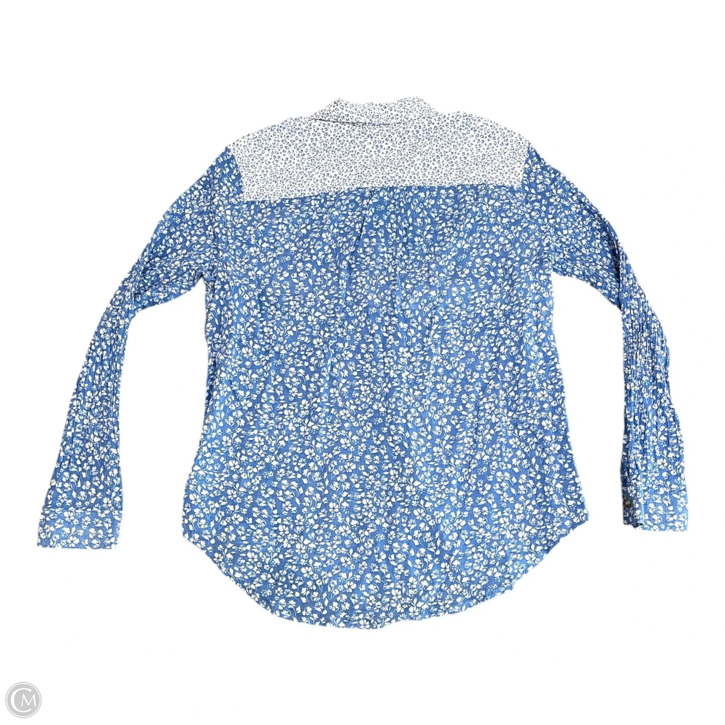 Top Long Sleeve By Eddie Bauer In Blue & White, Size: M