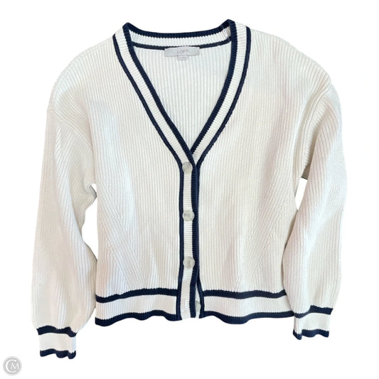 Sweater Cardigan By Loft In Blue & Cream, Size: Xl