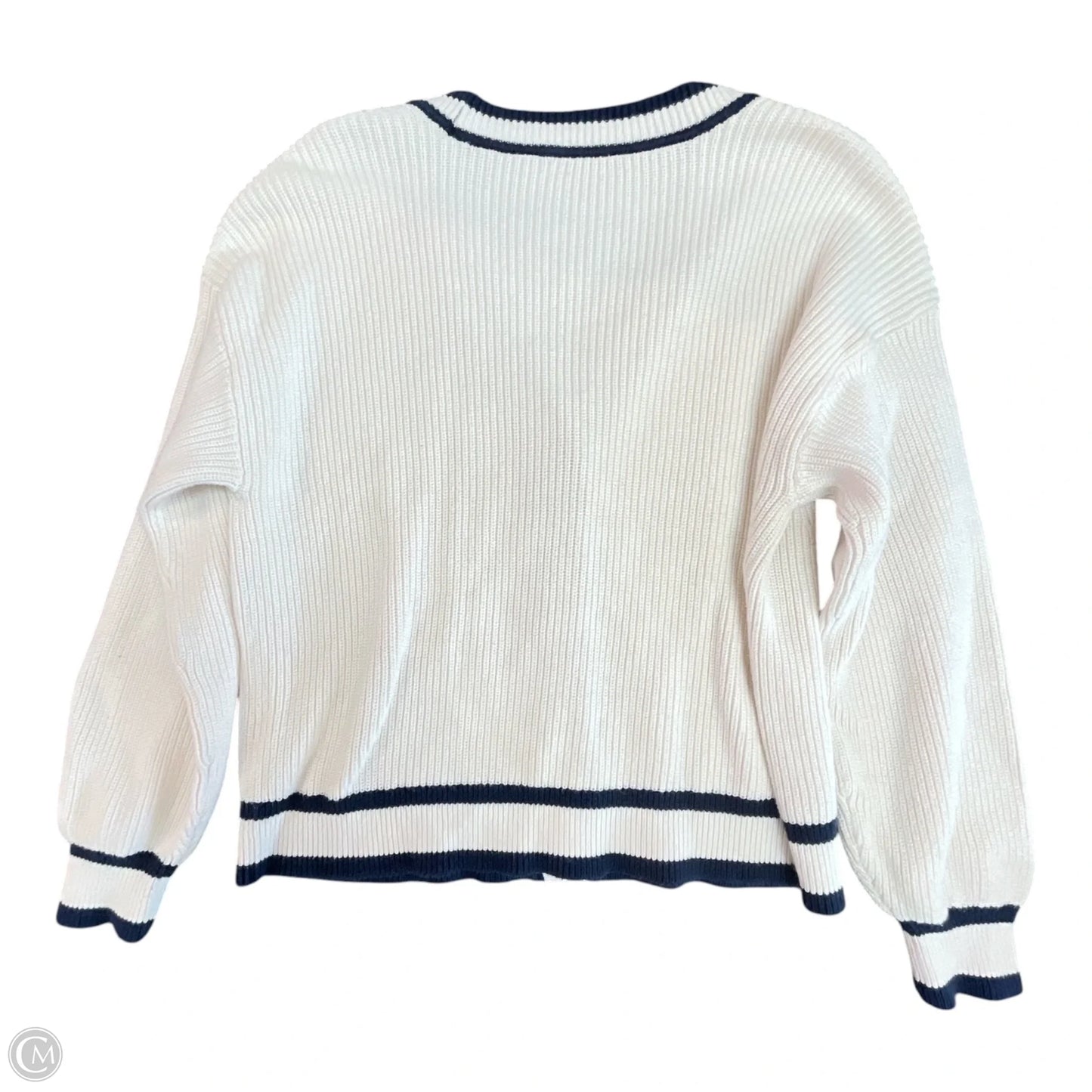 Sweater Cardigan By Loft In Blue & Cream, Size: Xl