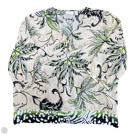 Top Long Sleeve By Chicos In Cream & Green, Size: Xl