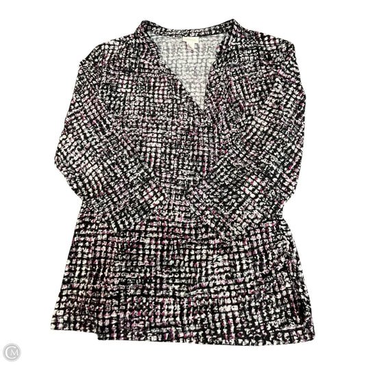 Top 3/4 Sleeve By Chicos In Black & Pink, Size: Xl