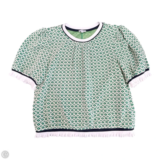 Sweater Short Sleeve By Voy In Green & White, Size: L