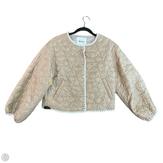 Jacket Puffer & Quilted By &merci In Tan & White, Size: S