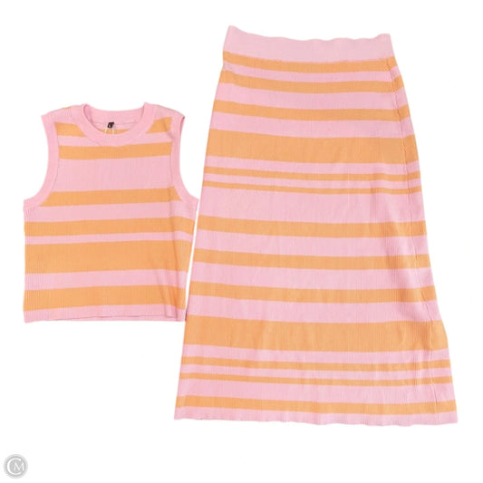 Skirt Set 2pc By ARACH & CLOZ In Orange & Pink, Size: L