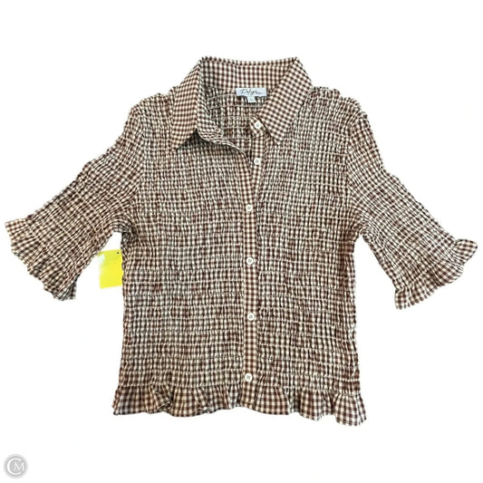 Top Short Sleeve By Polygram In Brown & Cream, Size: L