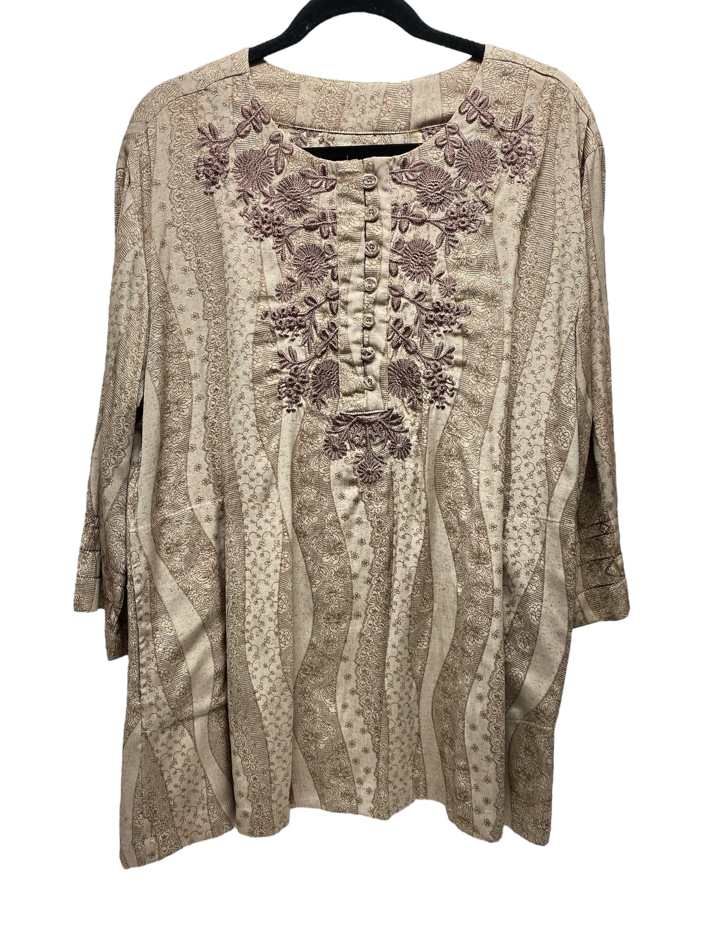 Tunic 3/4 Sleeve By Clothes Mentor In Brown, Size: L