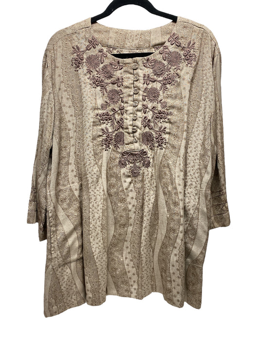 Tunic 3/4 Sleeve By Clothes Mentor In Brown, Size: L