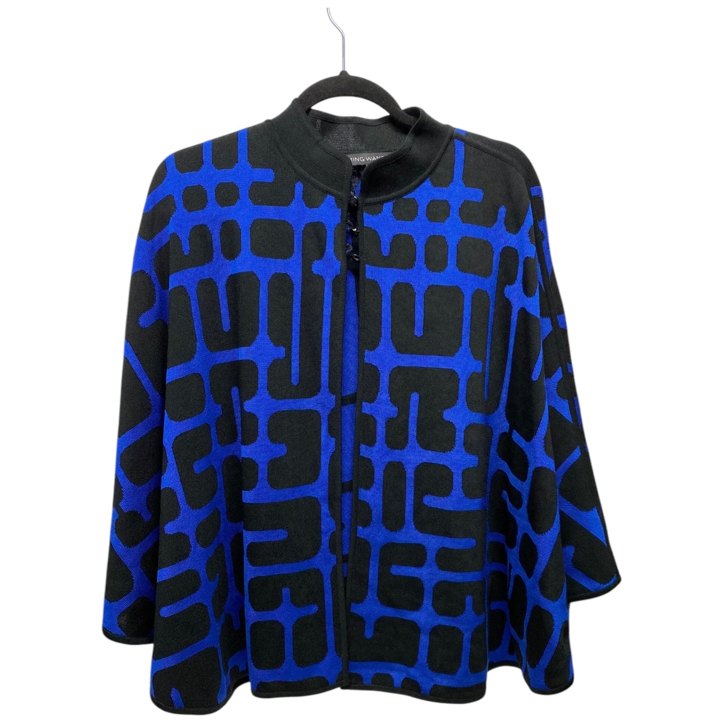 Sweater Cardigan By Ming Wang In Black & Blue, Size: Xl