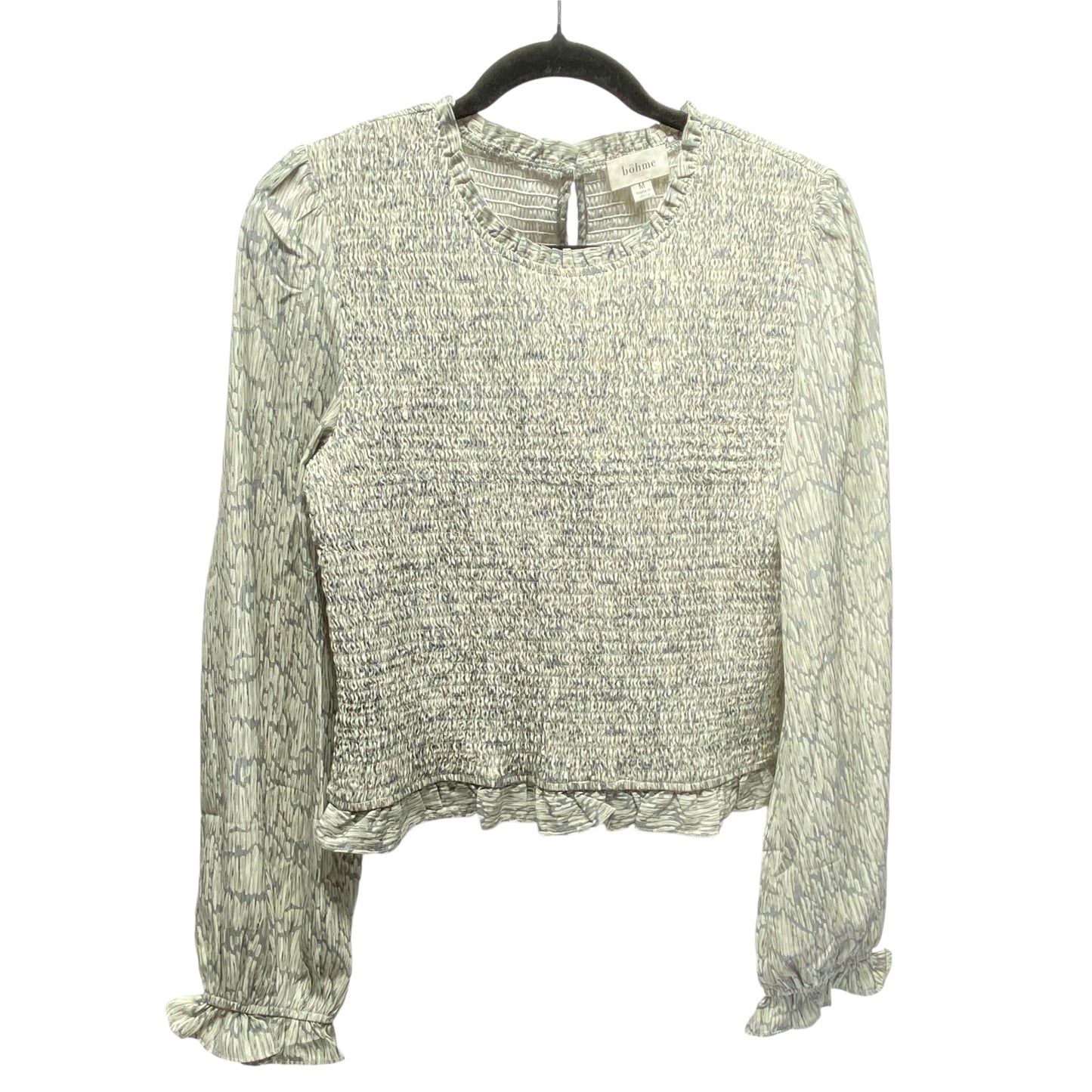 Top Long Sleeve By Bohme In Cream & Grey, Size: M