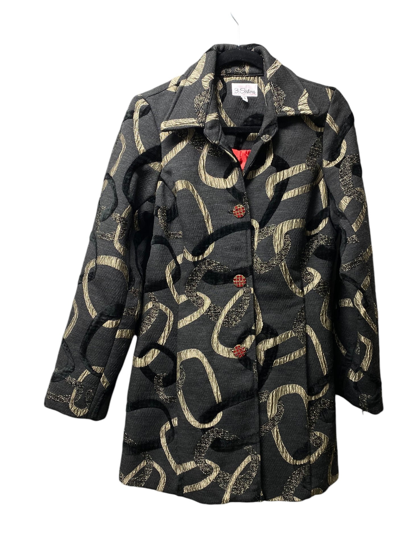 Coat Trench Coat By 3 Sisters In Black & Gold, Size: M