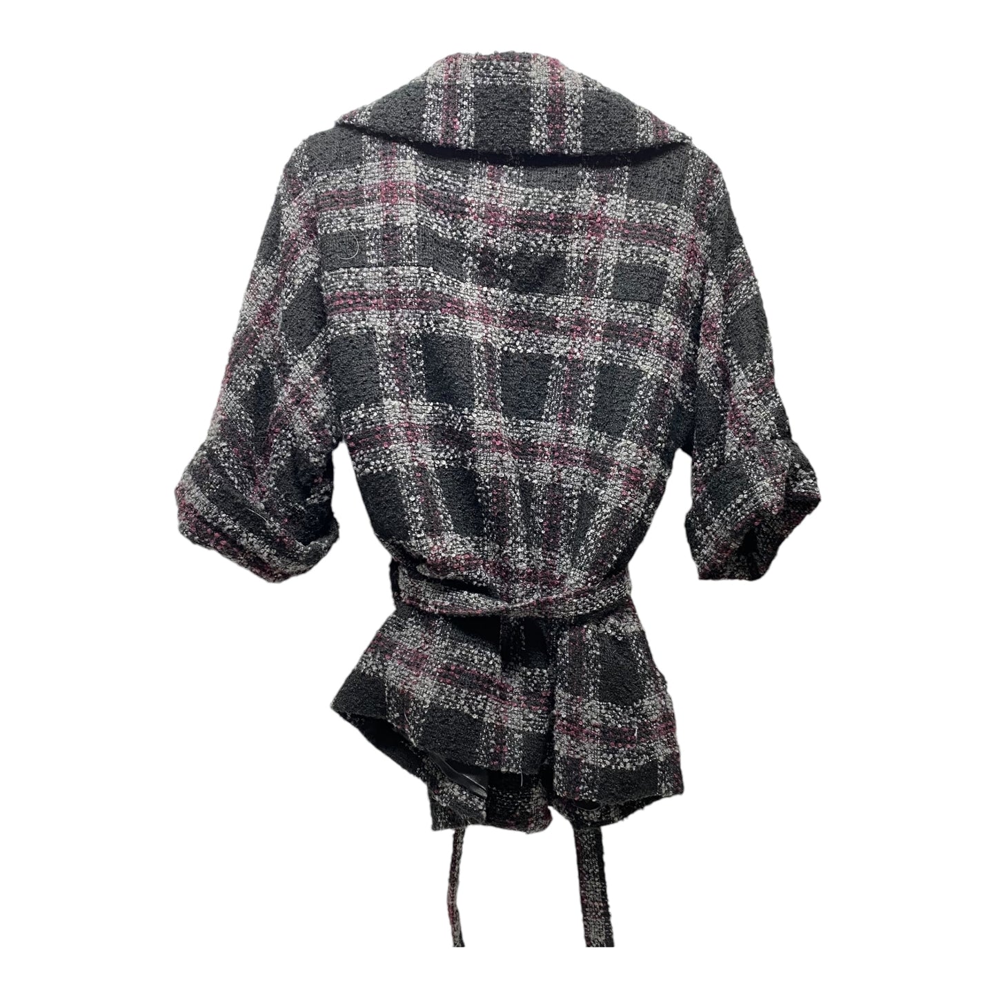 Coat Trench Coat By Linea Domani In Plaid Pattern, Size: L