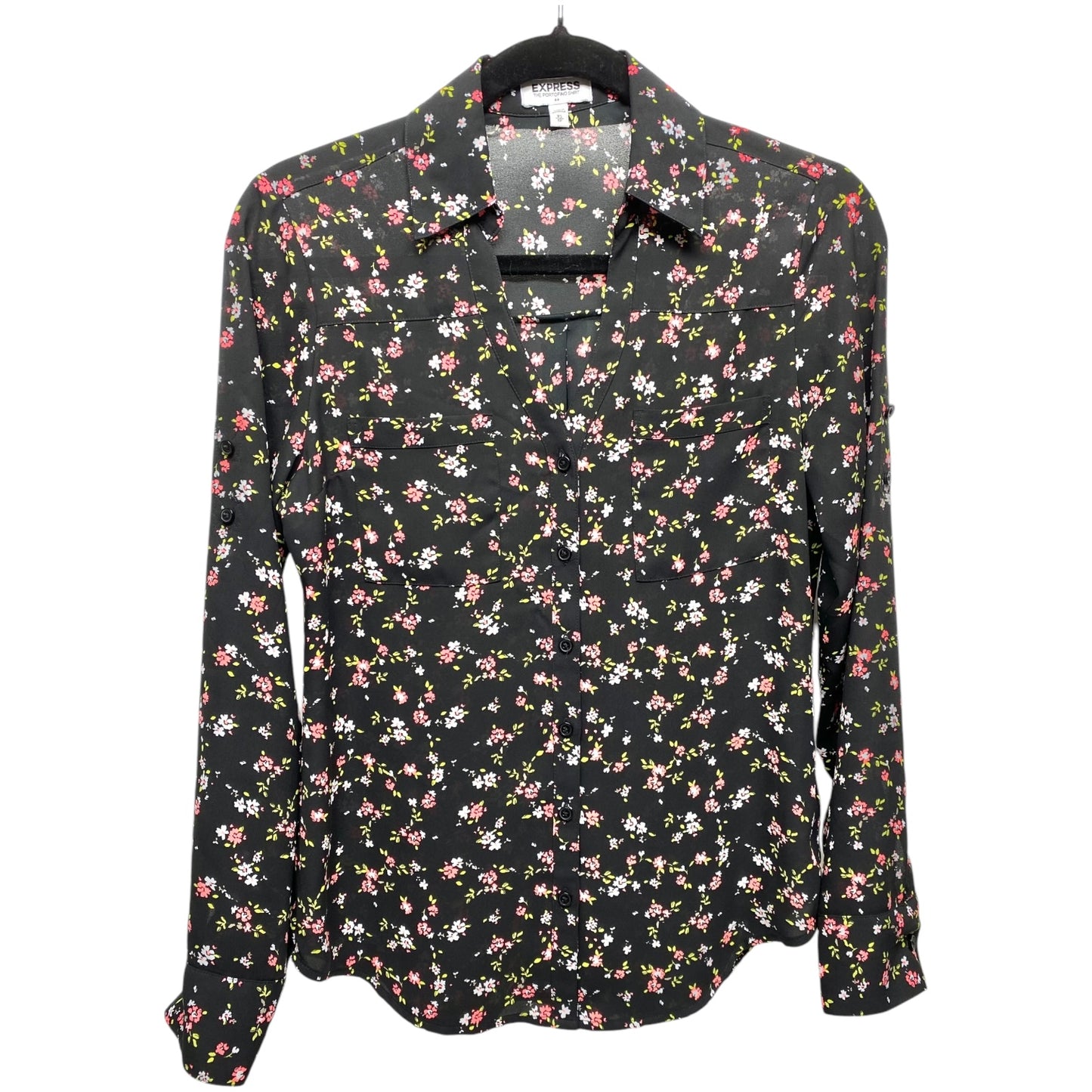 Top Long Sleeve By Express In Floral Print, Size: Xs