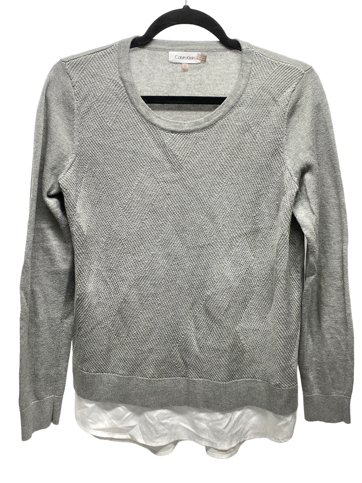 Top Long Sleeve By Calvin Klein In Grey, Size: S