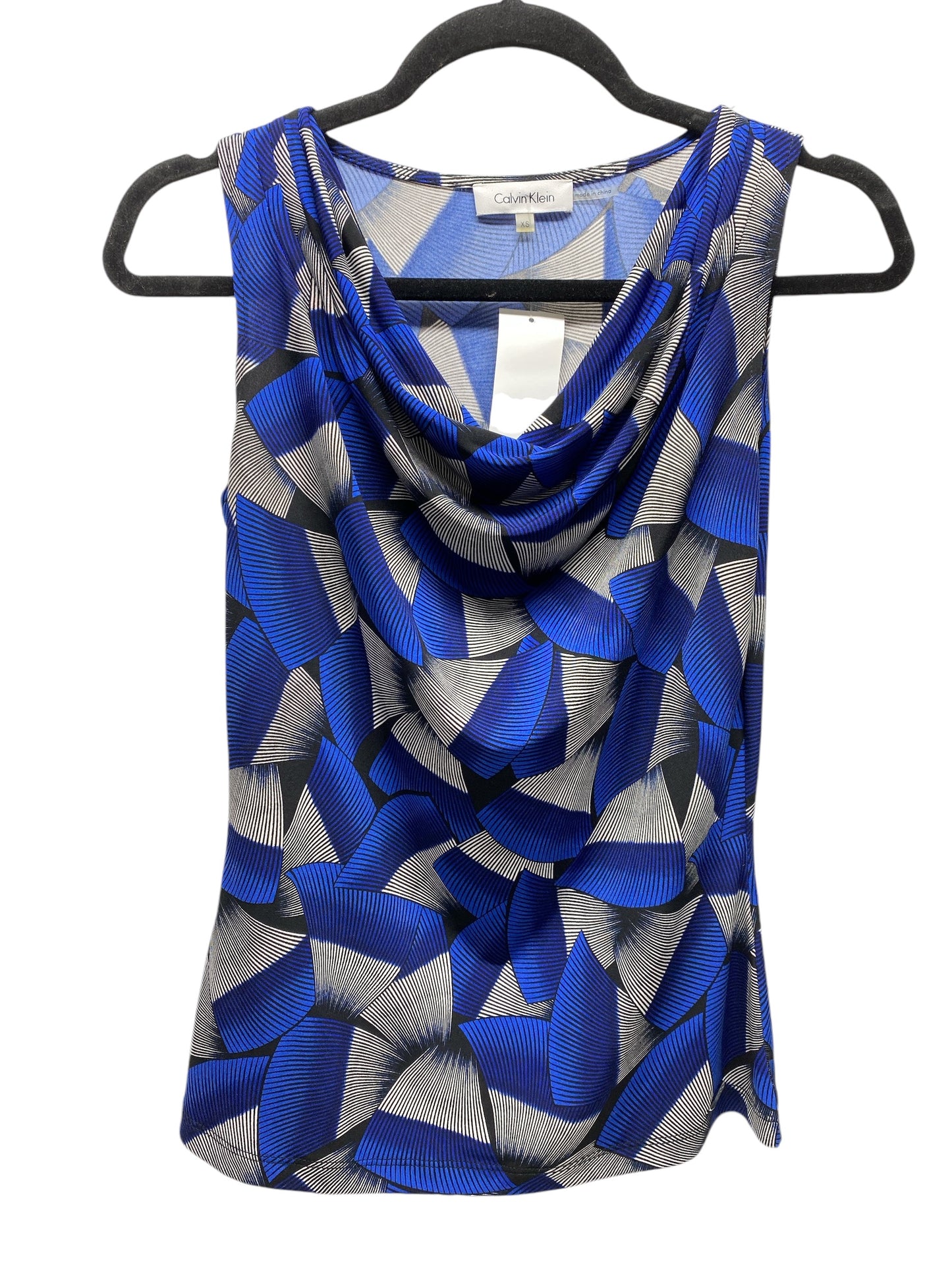 Top Sleeveless By Calvin Klein In Blue & White, Size: Xs