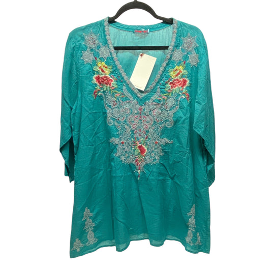 Top 3/4 Sleeve Designer By Johnny Was In Teal, Size: L