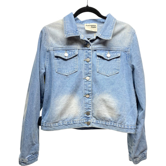 Jacket Denim By Savanna Jane In Blue & Cream, Size: L