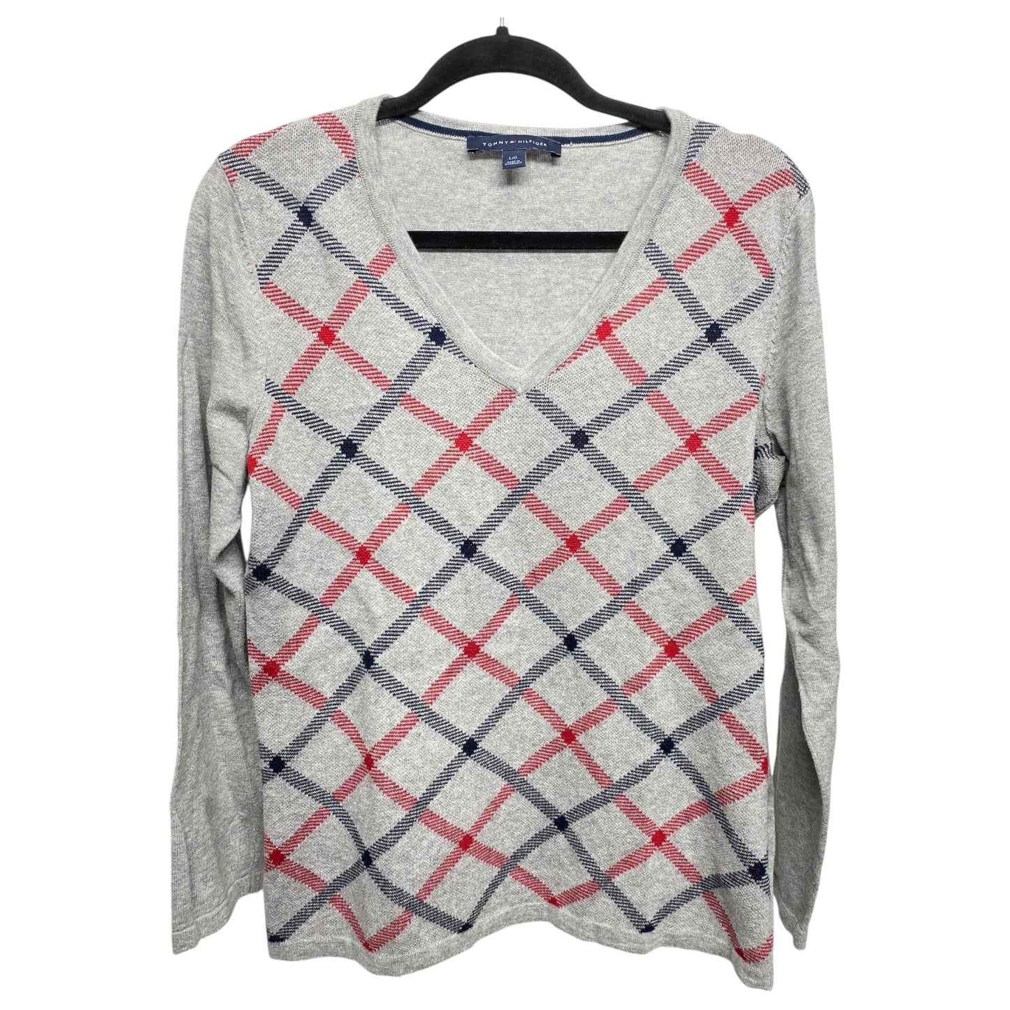 Top Long Sleeve By Tommy Hilfiger In Grey & Red, Size: L