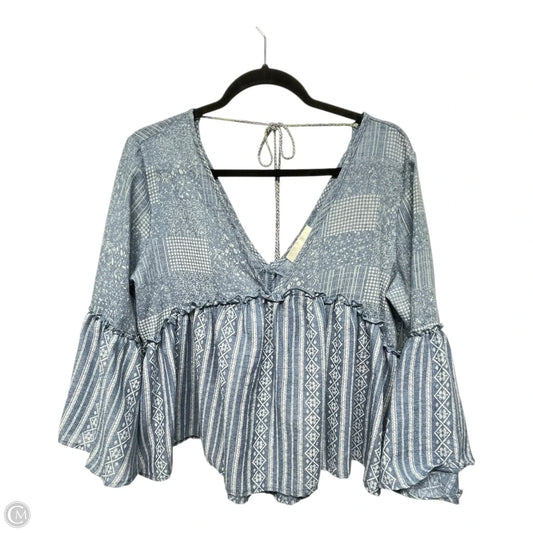 Top 3/4 Sleeve By the cove In Blue & White, Size: M