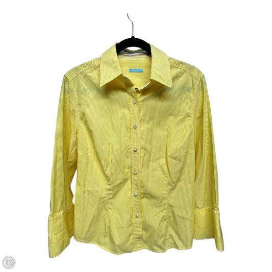 Top Long Sleeve By J Mclaughlin In White & Yellow, Size: 10
