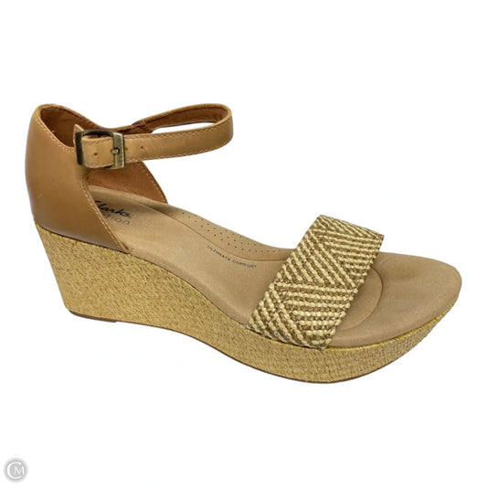 Sandals Heels Wedge By Clarks In Tan, Size: 9