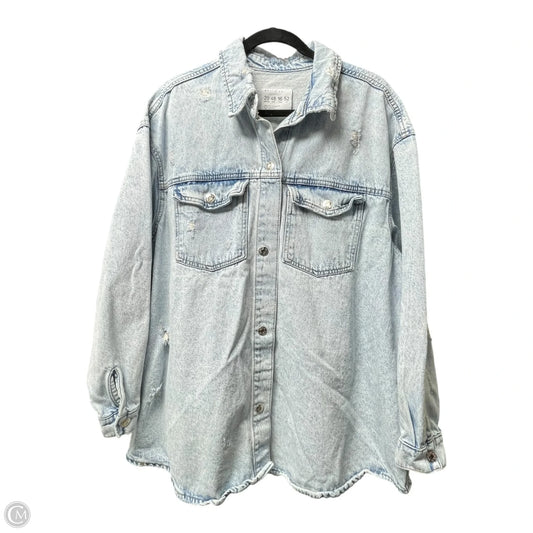 Jacket Shirt By Clothes Mentor In Blue Denim, Size: 16