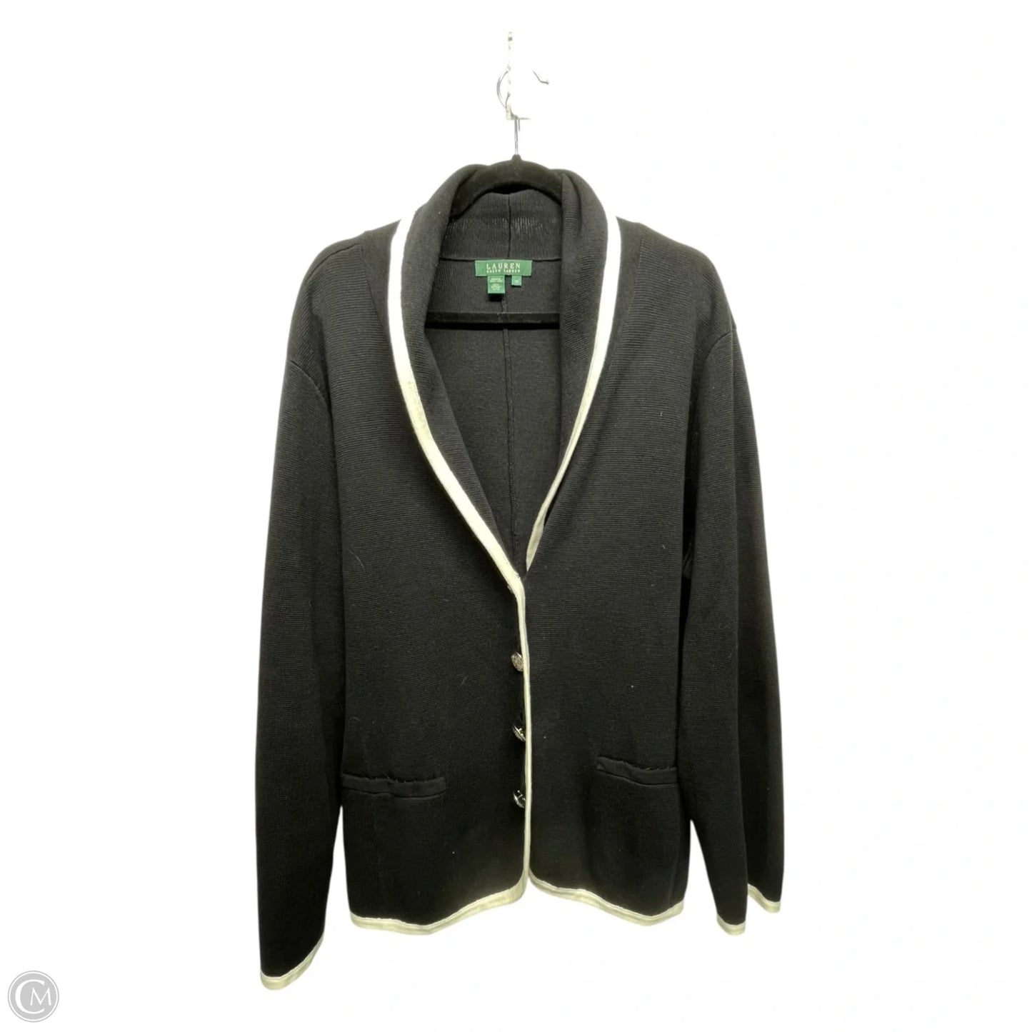 Sweater Cardigan By Lauren By Ralph Lauren In Black & White, Size: 3x