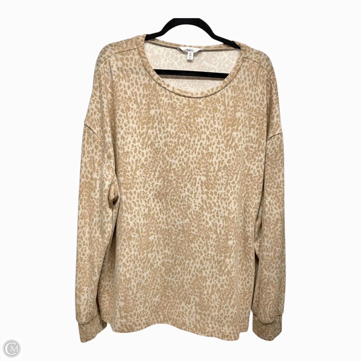 Top Long Sleeve By Time And Tru In Tan & White, Size: 2x