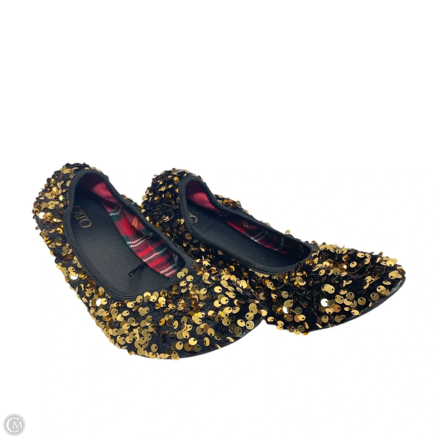 Shoes Flats By Cato In Black & Gold, Size: 11