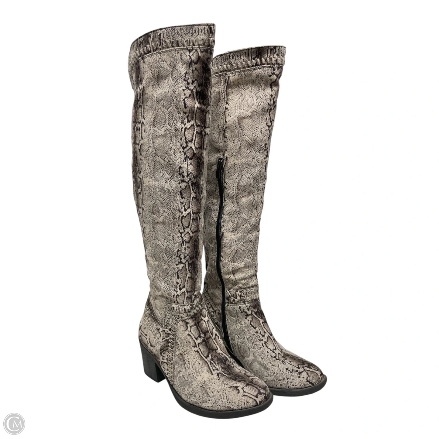 Boots Knee Heels By Clothes Mentor In Snakeskin Print, Size: 7