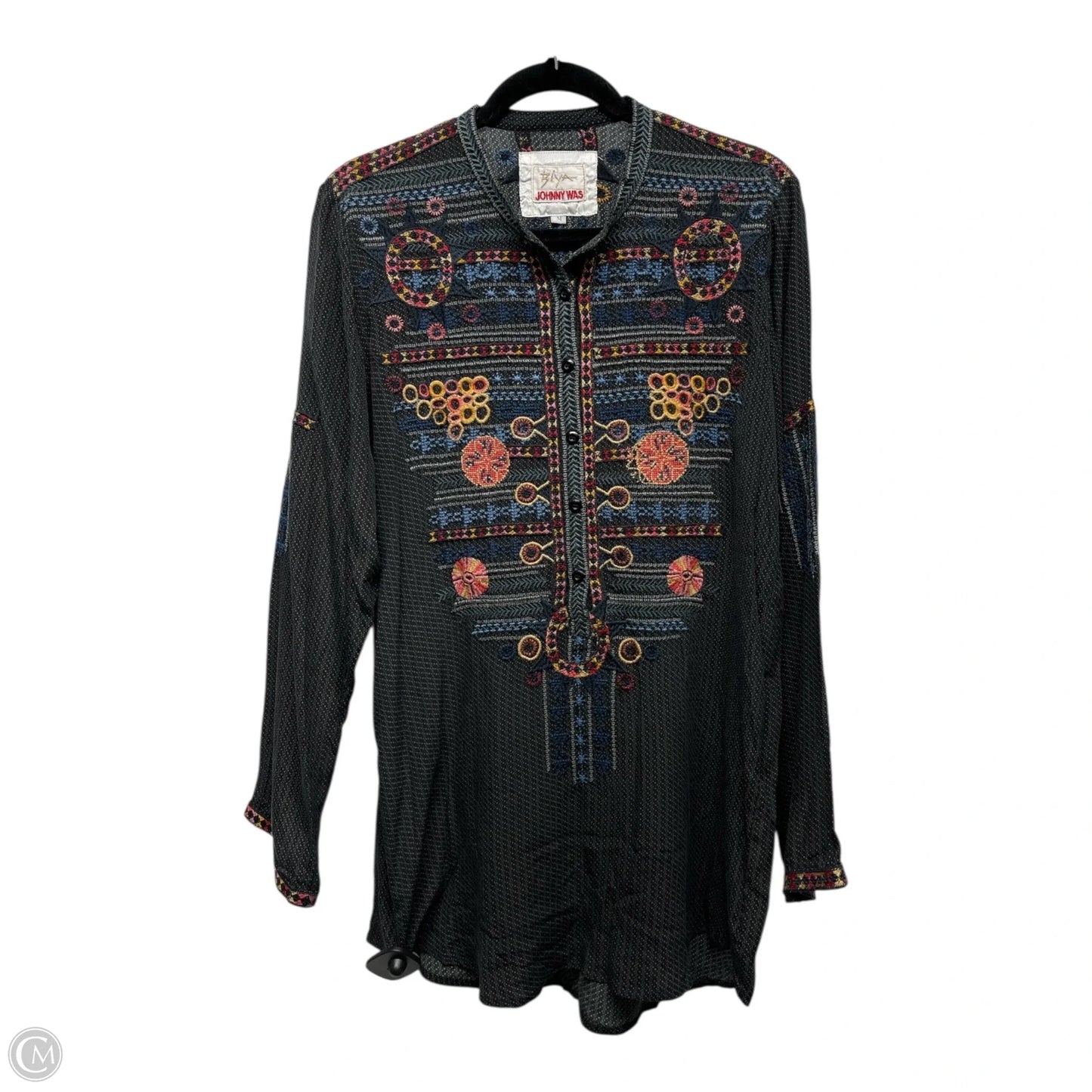 Blouse Long Sleeve By Johnny Was In Black & Grey, Size: M
