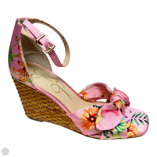 Sandals Heels Wedge By Jessica Simpson In Floral Print, Size: 5