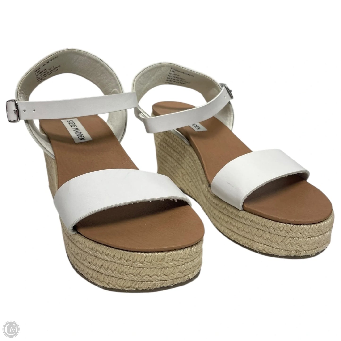 Sandals Heels Wedge By Steve Madden In Brown & White, Size: 7.5