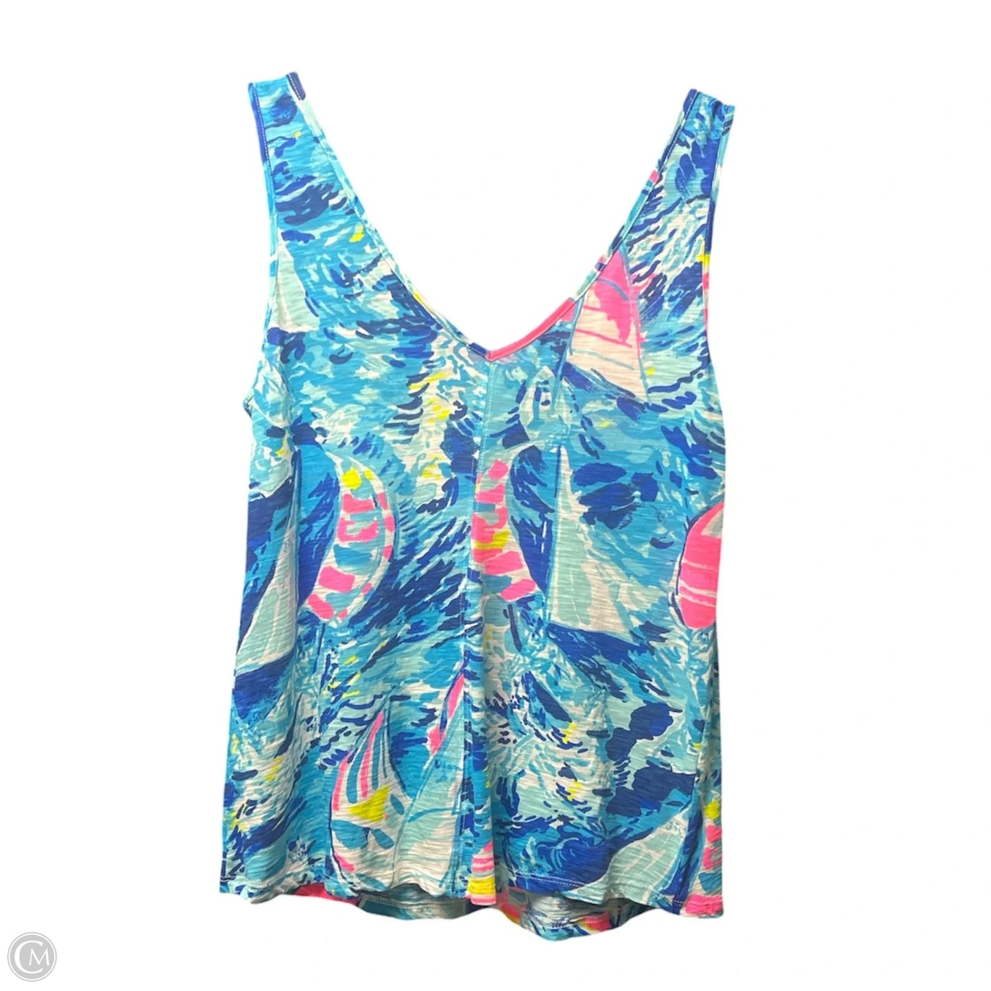 Top Short Sleeve Designer By Lilly Pulitzer In Blue & Pink, Size: S