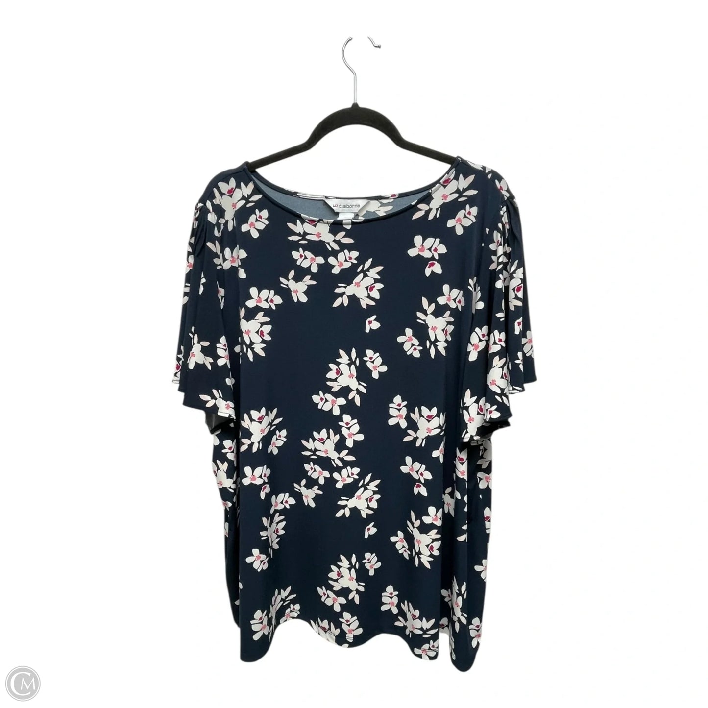 Top Short Sleeve By Liz Claiborne In Blue & White, Size: 2x