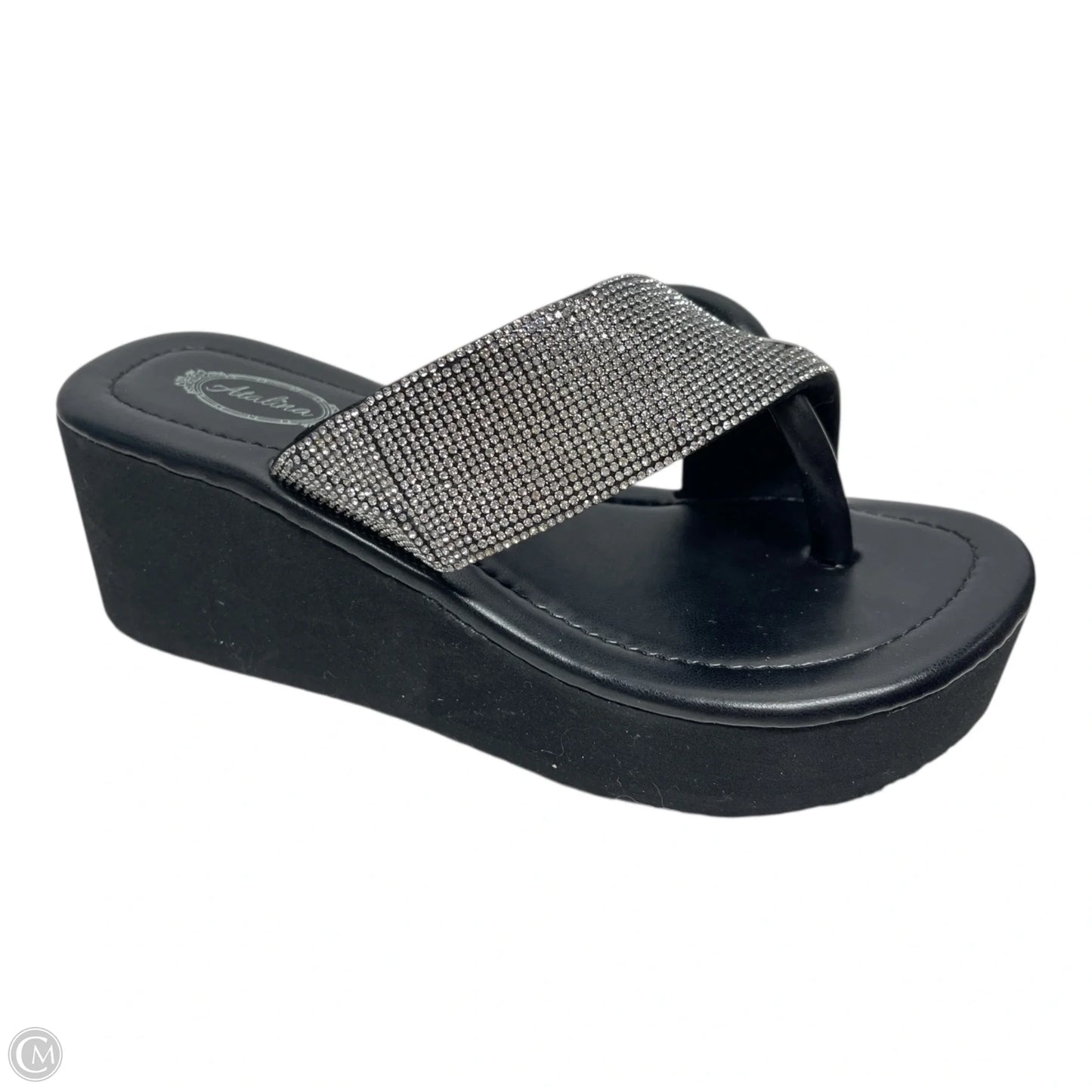 Sandals Heels Wedge By Clothes Mentor In Black & Silver, Size: 6