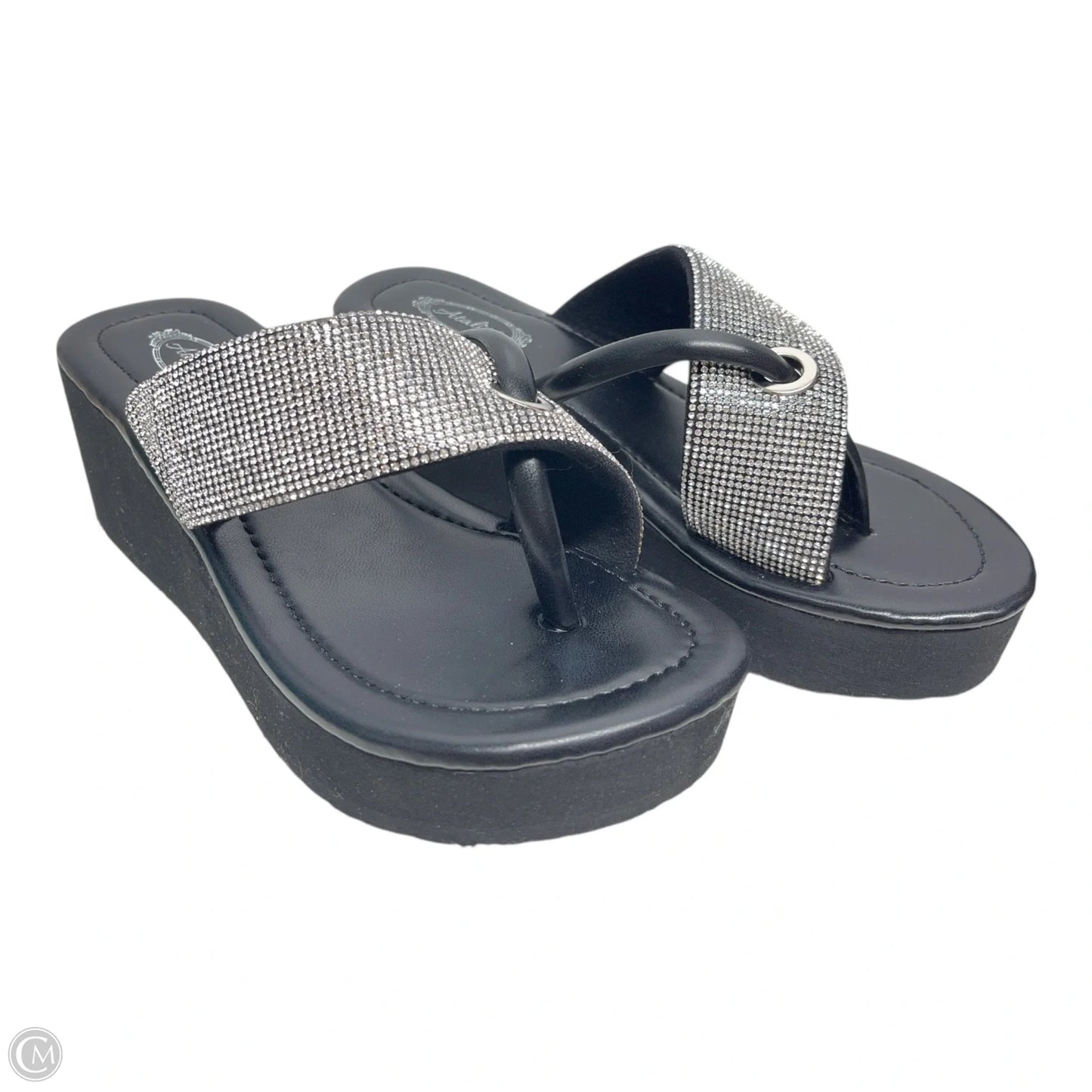 Sandals Heels Wedge By Clothes Mentor In Black & Silver, Size: 6