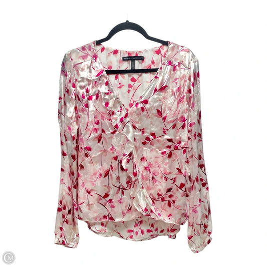 Top Long Sleeve By White House Black Market In Pink & White, Size: 12