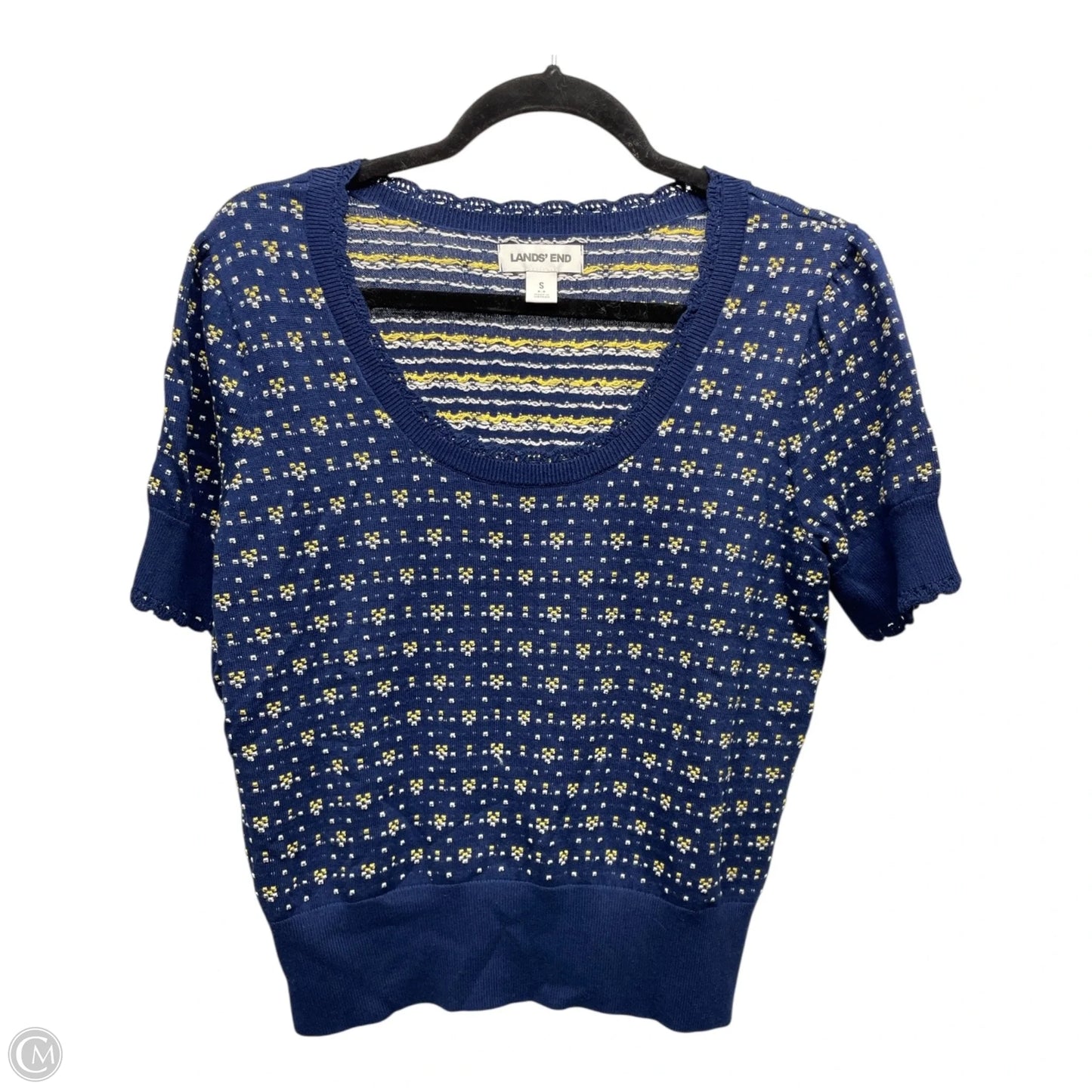 Sweater Short Sleeve By Lands End In Blue & Yellow, Size: S