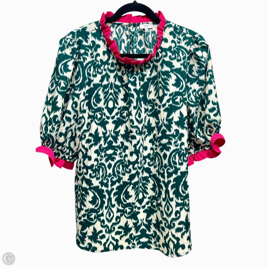 Top Short Sleeve By Voy In Green & White, Size: L