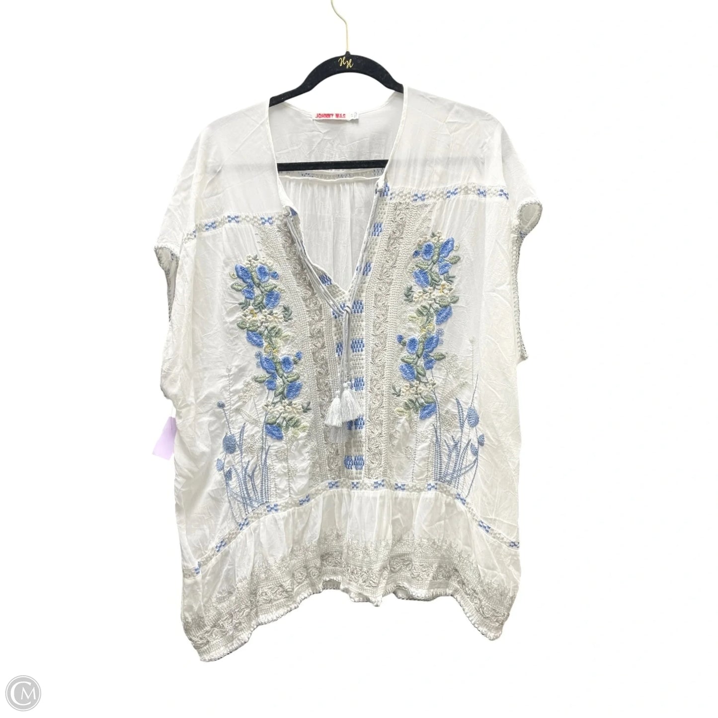 Top Short Sleeve Designer By Johnny Was In Blue & White, Size: 2x