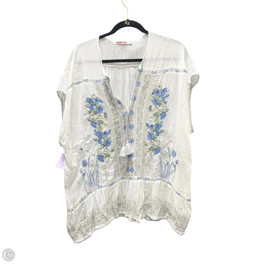Top Short Sleeve Designer By Johnny Was In Blue & White, Size: 2x