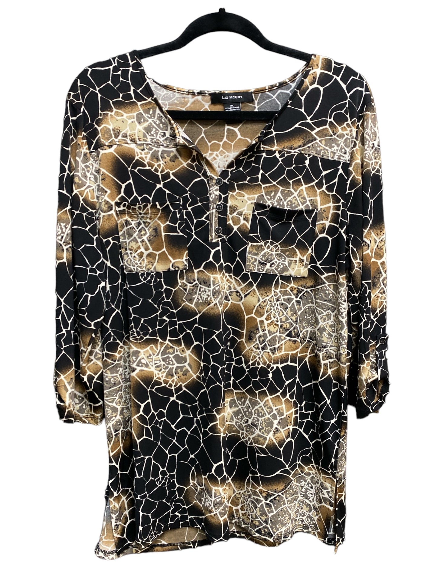 Top 3/4 Sleeve By Liz McCoy In Black & Tan, Size: Xl