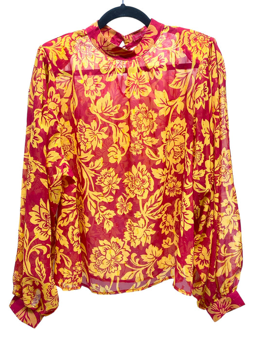 Top Long Sleeve By Flying Tomato In Floral Print, Size: L