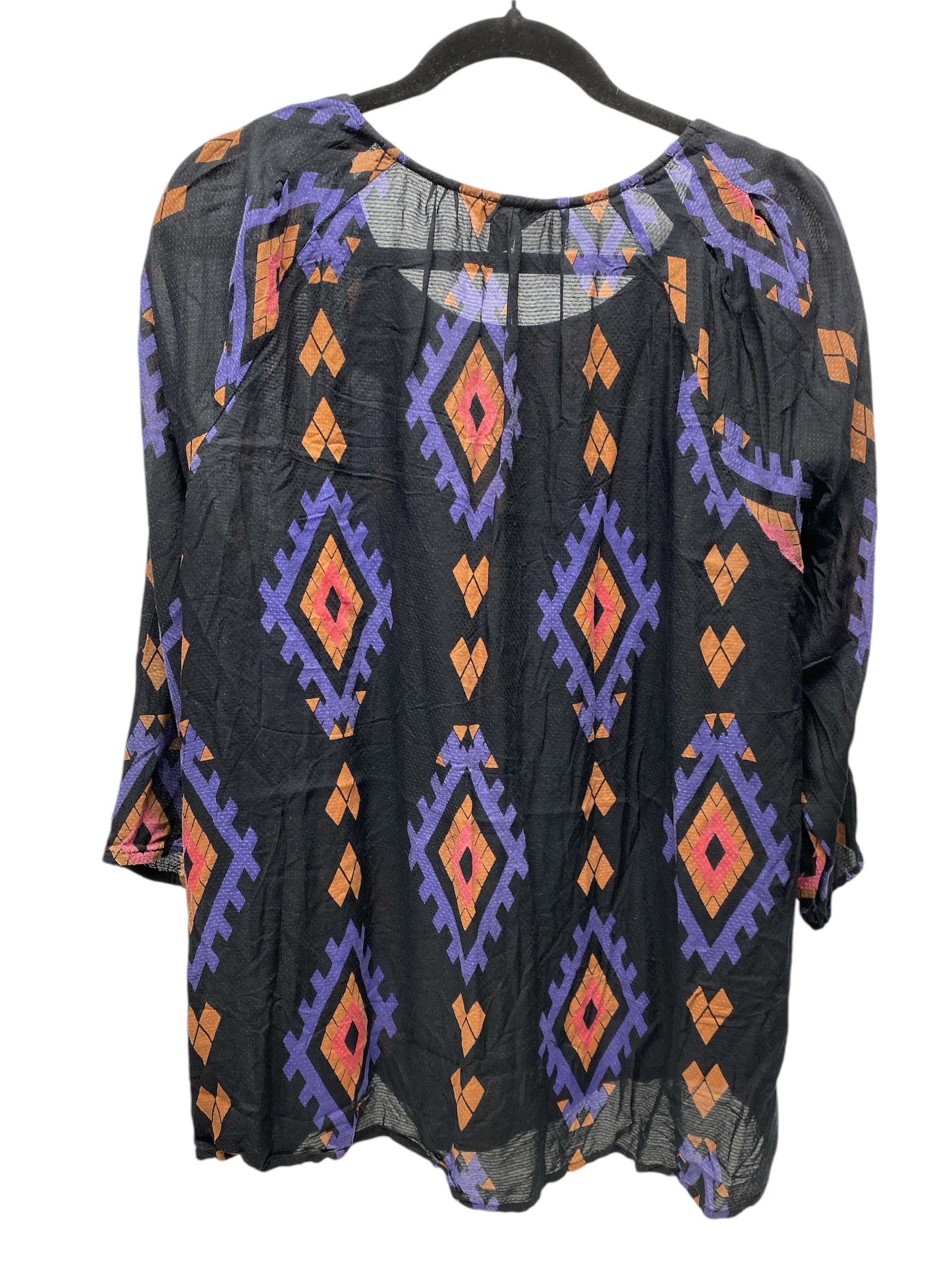 Top 3/4 Sleeve By Lucky Brand In Black & Purple, Size: 1x