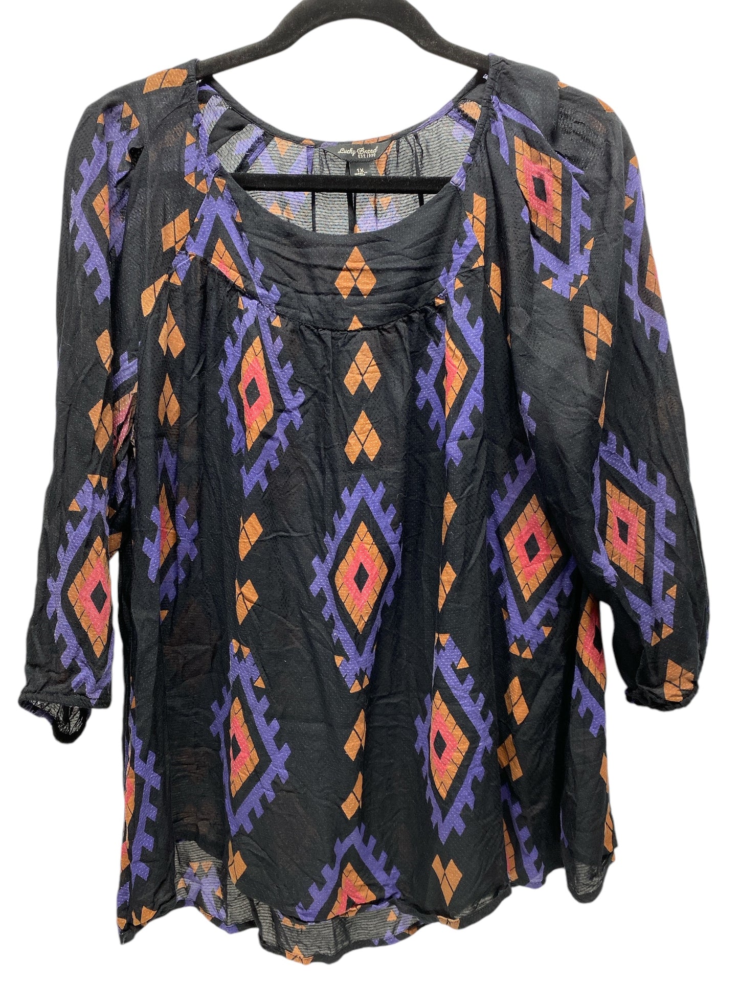 Top 3/4 Sleeve By Lucky Brand In Black & Purple, Size: 1x