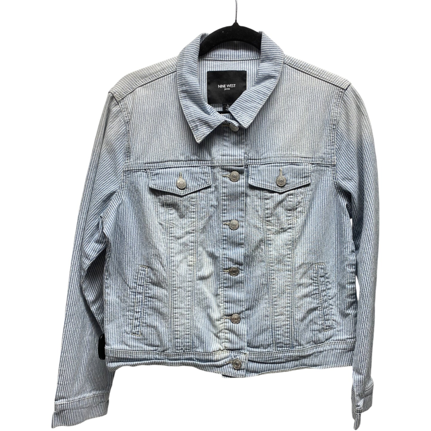 Jacket Denim By Nine West In Striped Pattern, Size: L