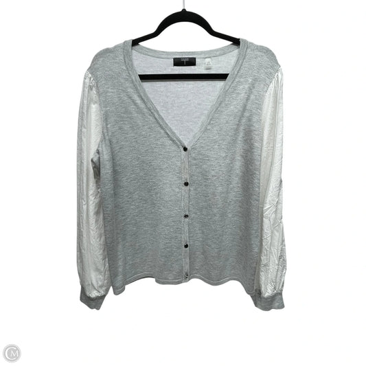 Sweater Cardigan By Tahari By Arthur Levine In Grey & White, Size: L