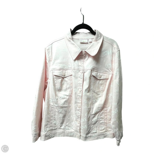 Jacket Denim By Belle By Kim Gravel In Pink & White, Size: Xxl